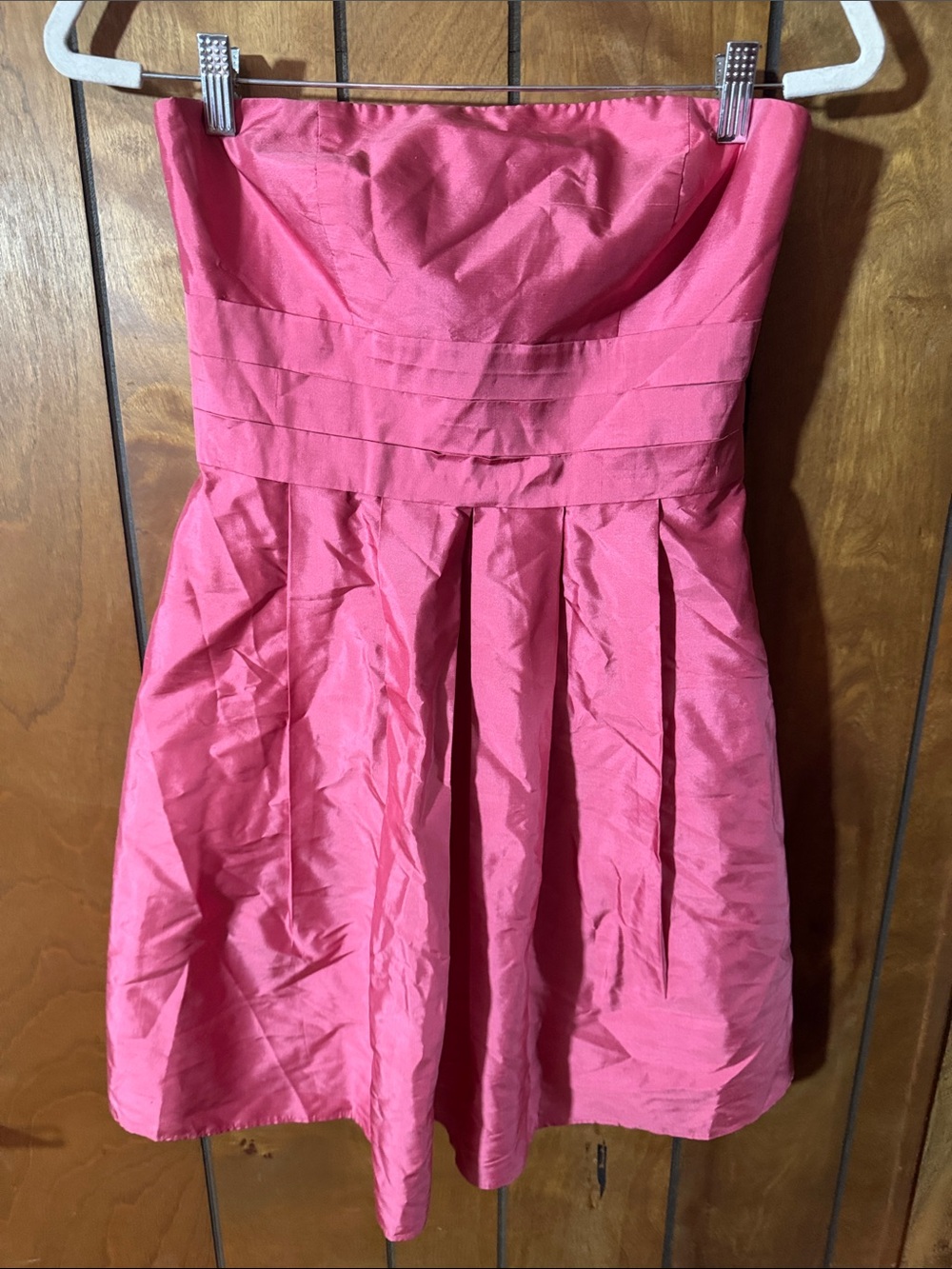 Ann Taylor Strapless Hot Pink Pleated Skater Dress
